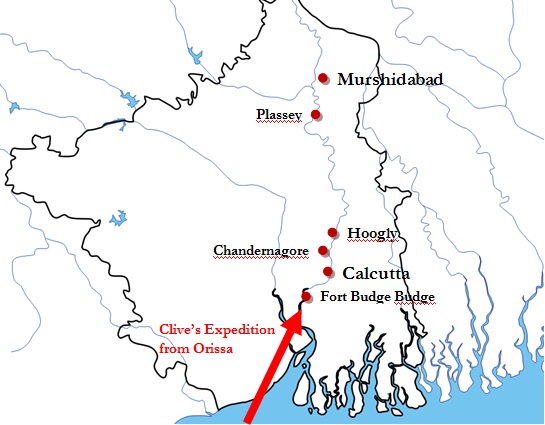 Bengal in 1750s. This map is not accurate; it is only intended to give an estimation. Bengal borders are modern-day, not a reflection of Bengal in 1750s.
